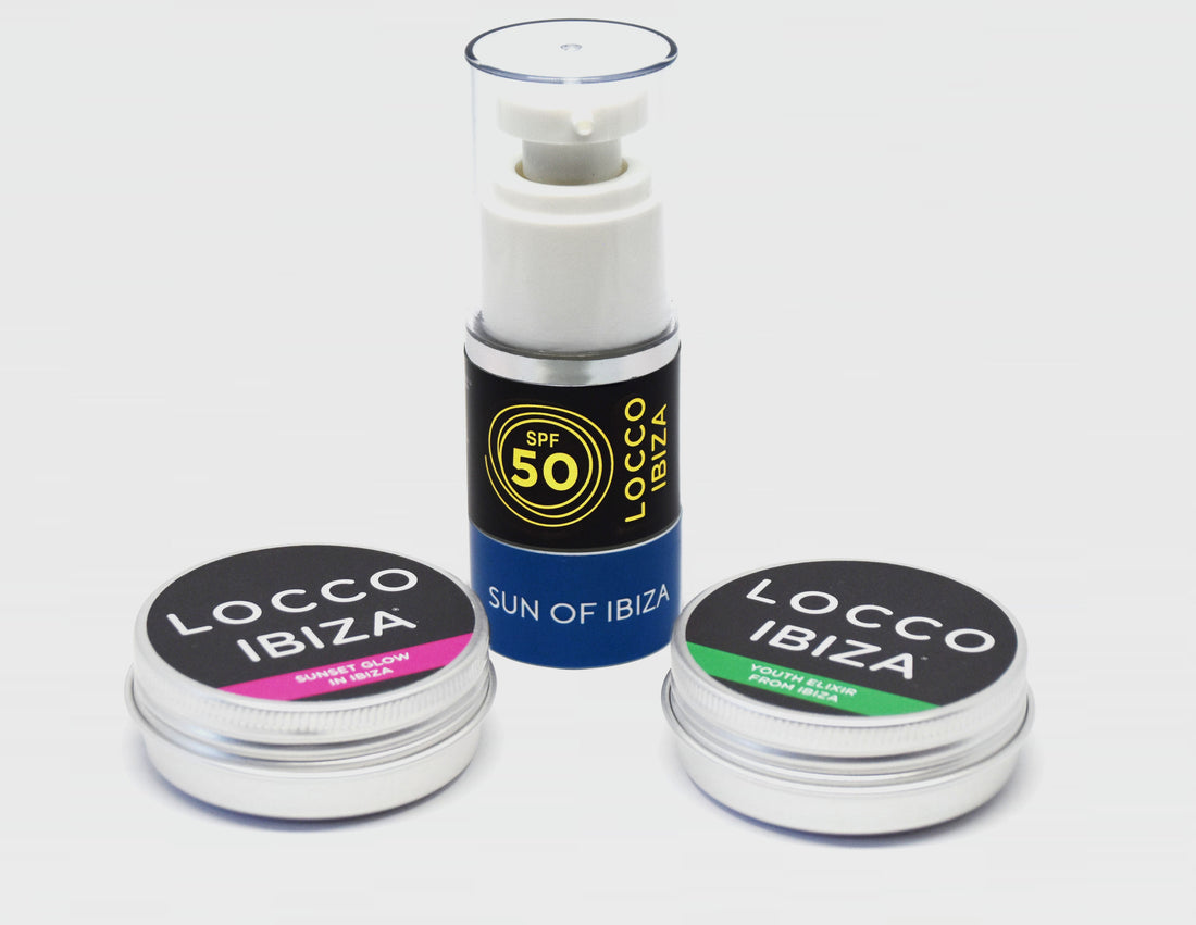 Los tres productos Sun of Ibiza sin caja – Gama completa crema solar Locco Ibiza