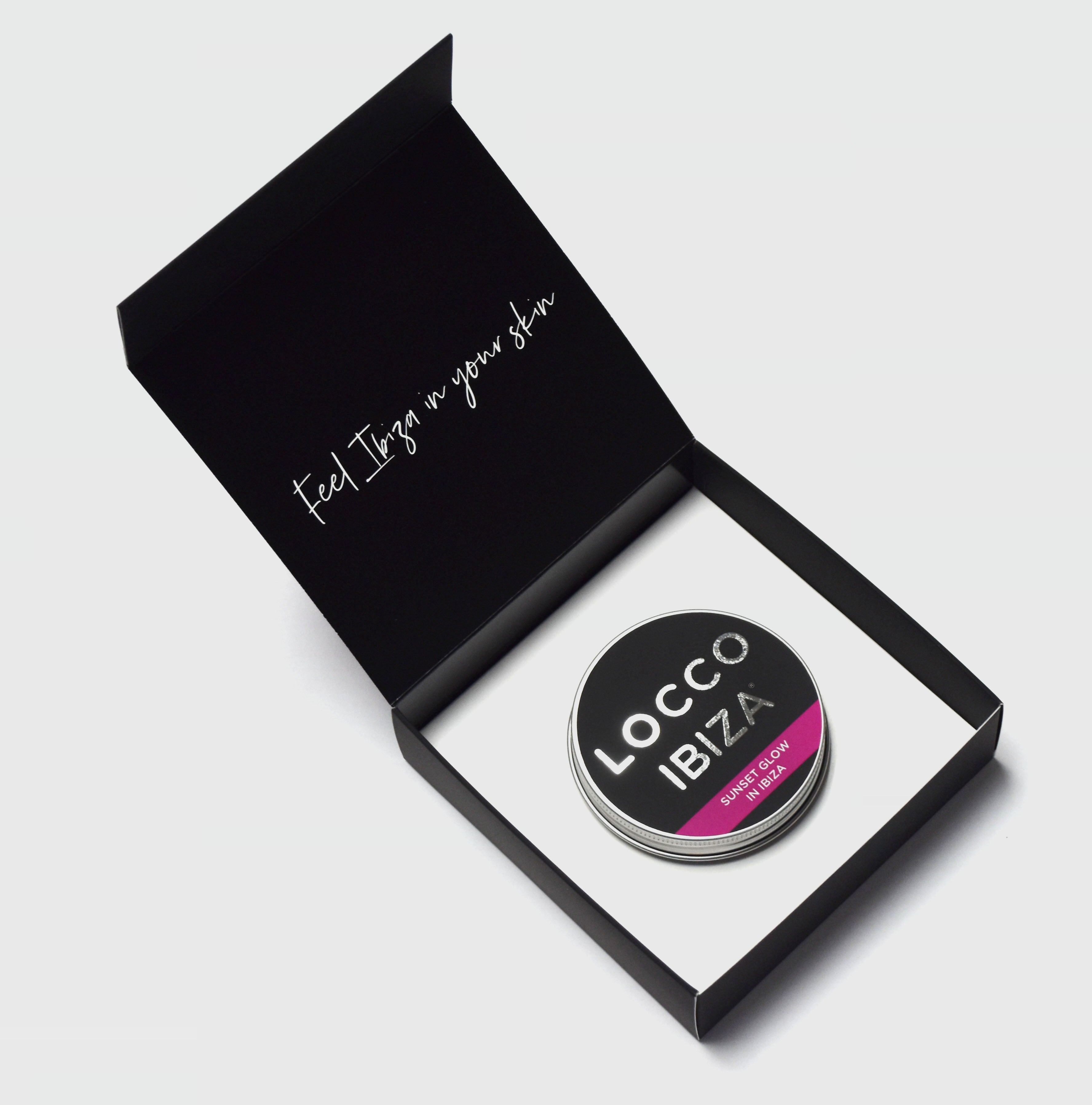 Sunset Glow in Ibiza 80ml caja Black Velvet – Crema facial iluminadora Locco Ibiza
